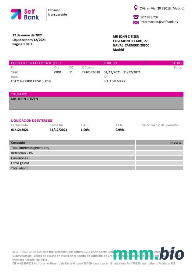 Hiszpania Bank własny szablon w formacie excel pdf